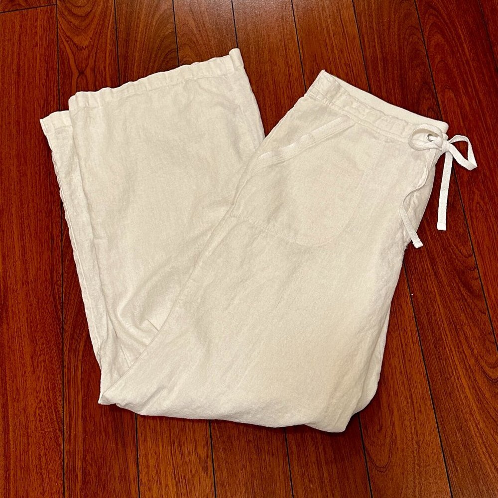 Counterparts Linen Blend Pant Women's Size 12 White Cottagecore Wide Legs Boho